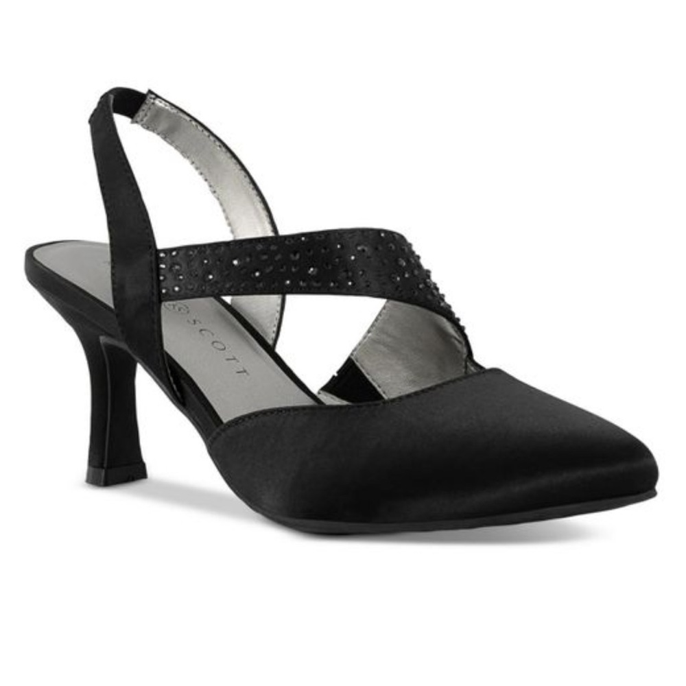 New Karen Scott Galindee Black Satin Slingback Sparkle Pumps size 9.5